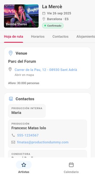 Detalle de concierto en la app móvil de Bandit